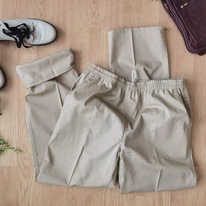 Khaki Elastic Waist 90s Pleated Trousers High Waist Pants Grandmacore